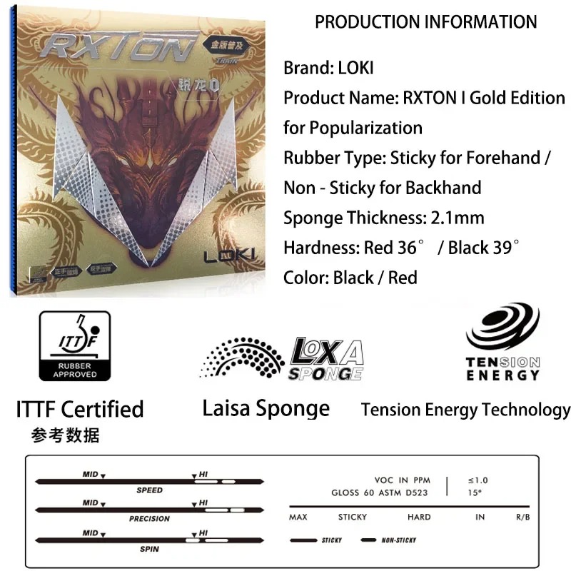 LOKI RXTON 1 ファイアドラゴン卓球ラバー高速攻撃 - Table Tennis Zhang Jike のレビューと価格